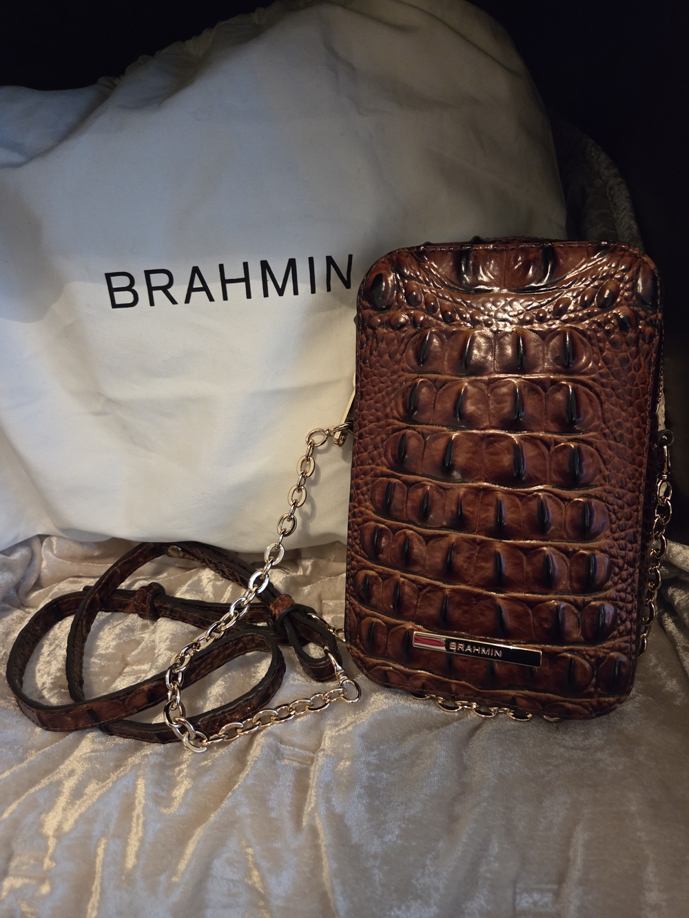 Brahmin Cassia Pecan Melbourne Crossbody with Chain Strap